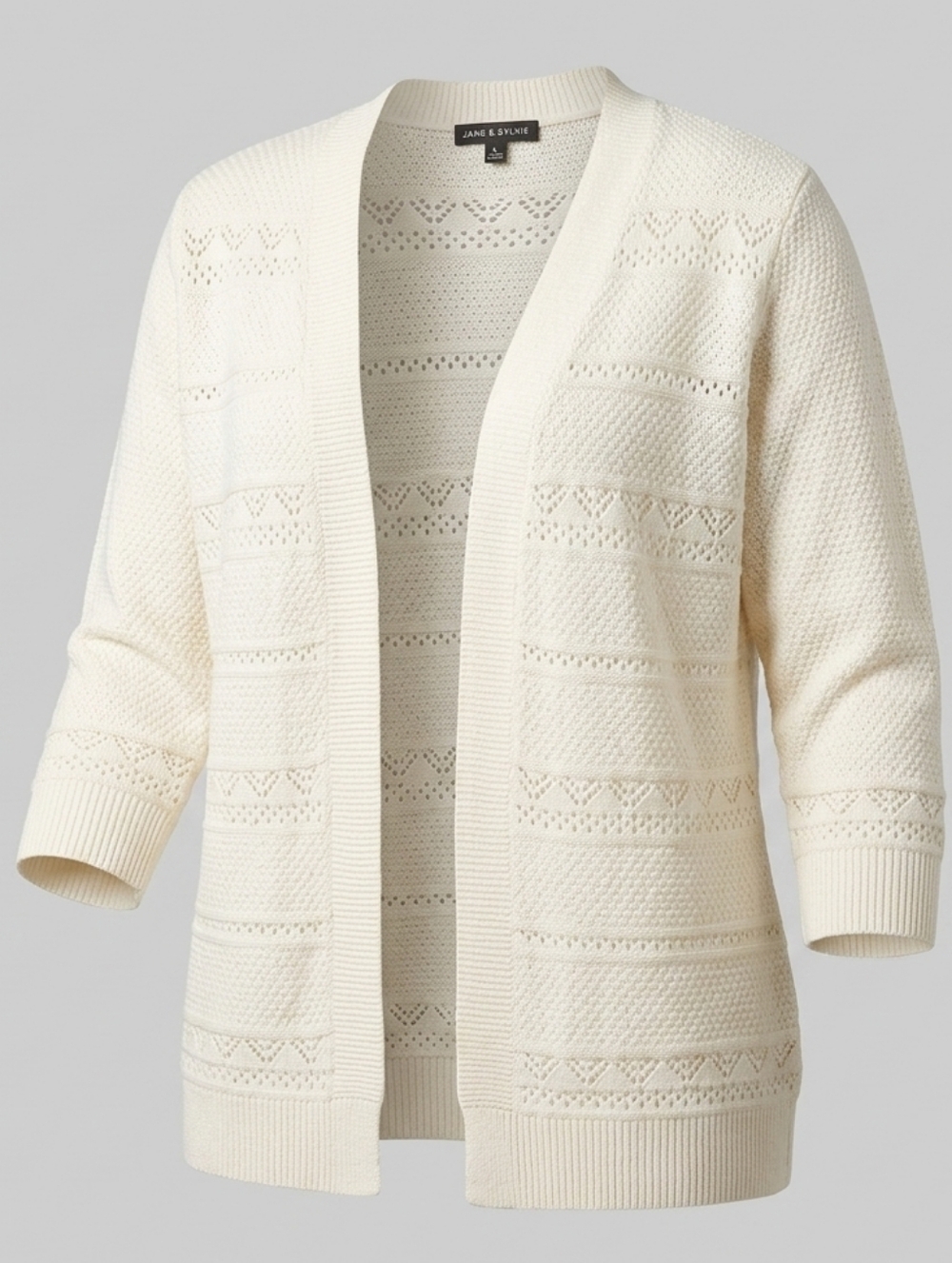 Classic Editions Off White/Cream Women's Open Front Cardigan Size L